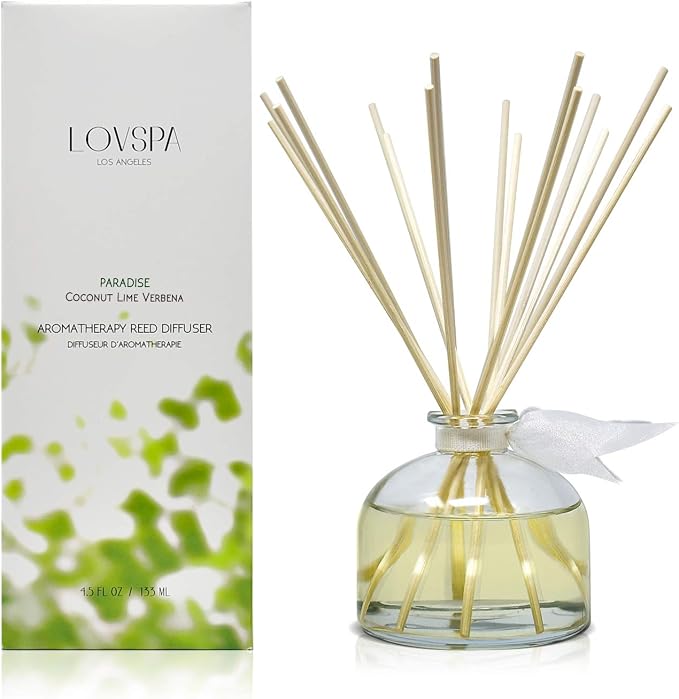 Reed Diffuser Set, Paradise Coconut Lime Verbena Scented Oil Diffuser with Sticks, Home Fragrance Accessories for Bathroom Shelf Decor, Aroma Diffusers for Home or Office Desk, USA Made