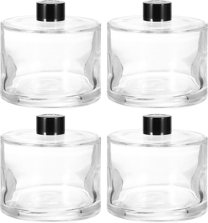 HARFINGTON 4pcs 500ml/17oz Empty Glass Diffuser Bottle 4.1" x 4.1" Refillable Fragrance Accessories Aromatherapy Jar Container for Replacement Reed Diffuser DIY Home Bathroom Transparent
