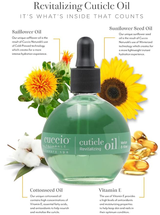 Cuccio Naturale Melon & Kiwi Revitalizing Cuticle Oil, Lightweight Fast-Absorbing Hydrating Nail & Cuticle Conditioner, Cold-Pressed Oils + Vitamin E, 2.30 Fl Oz