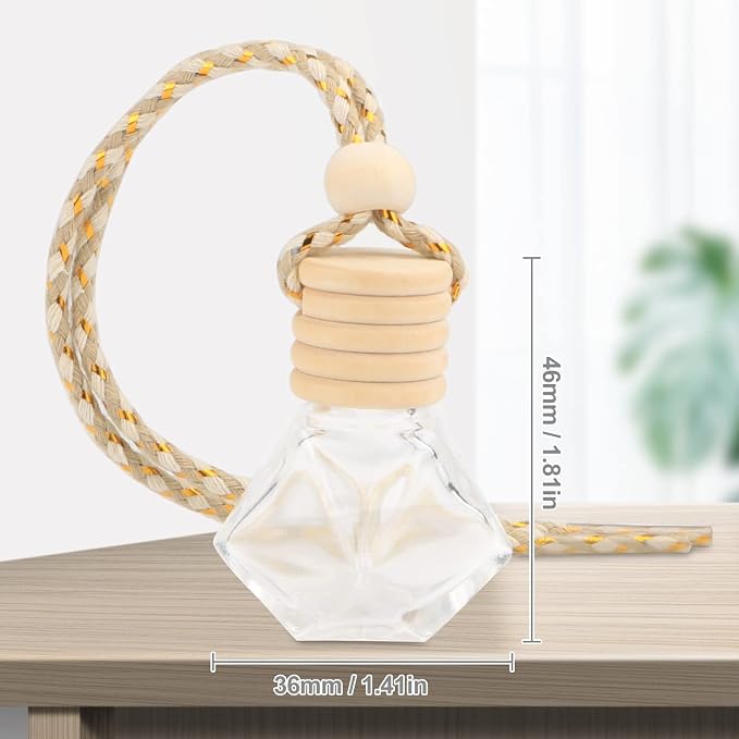 20 Pcs 8ml Hanging Car Air Freshener Diffuser,Empty Refillable Clear Glass Essential Diffuser Oil Aromatherapy Fragrance Perfume Pendant Vials with Wooden Caps & Hanging String
