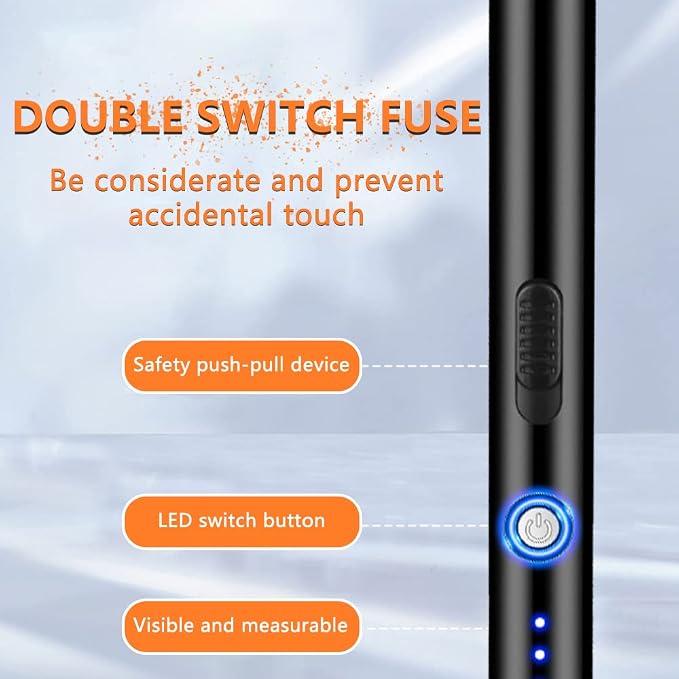 Candle Lighter Rechargeable Plasma Flameless USB Lighter with Safety Lock Dual Arc LED Display for BBQs Grill Kitchen Camping (Black)