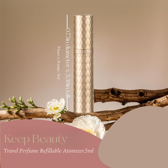 Travel Refillable Perfume Atomizer 0.17fl.oz/5ml. Cologne Pocket Recyclable Portable Sprayer Bottle. Mini Scent Pump Case Dispenser Perfume Container(GOLD)