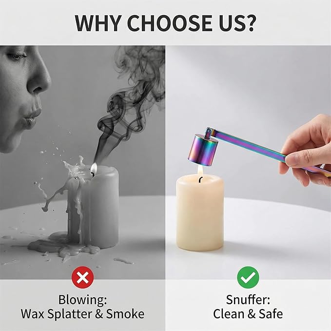 Candle Snuffer, Candlesnuffers Wick Snuffer Candle Accessory, Stainless Steel Wick Flame Extinguisher for Putting Out Candle Flame Safely (Colorful Candle Snuffer A)