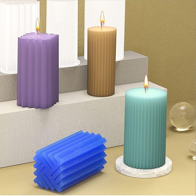 6Pcs Silicone Candle Molds Set for Candle Making, Bubble Pillar Candle Mold, 3D Hexagonal Cylinder Candle Mold, Silicone Mold for Soy Wax, Soap, DIY Scented Candle