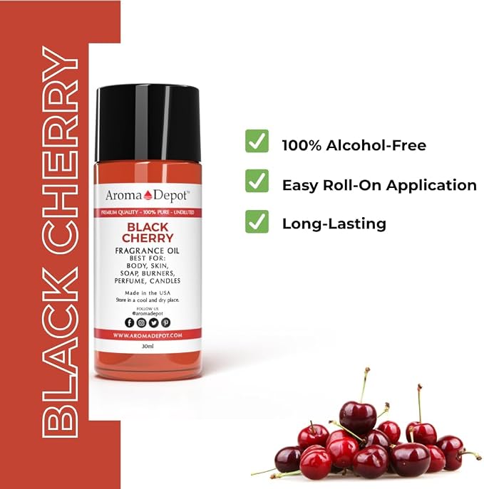 Aroma Depot 2 fl oz Black Cherry Fragrance Oil – Scent for Candle Making, Soap Making, Wax Melts, Diffusers, Body Oil Blends & Incense (60ml)