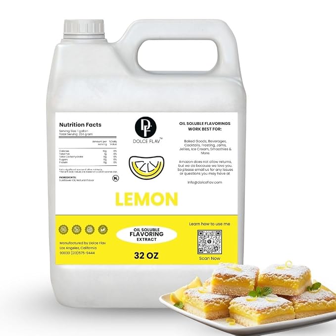 Dolce Flav Lemon Flavoring Oil 32 oz – Bulk Citrus Extract for Chocolate Manufacturing, Bakery & Foodservice