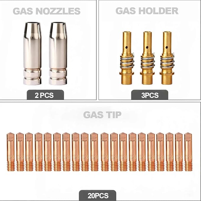 25PK Contact tip Nozzle .030 Parts diffuser kit fits Vulcan OmniPro 220 MIGMax 140 215 63616 63617 Welder & Titanium Unlimited 200 MIG170 / MIG140 57862 64804 64805 Welder MIG Gun (25PK Nozzle .030)