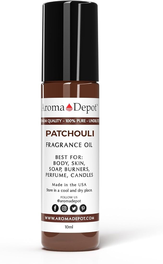 Aroma Depot Patchouli 10 ml Fragrance Oil I Perfume I Skin Oil I Scented Oil. DIY Projects Such as Candles, Bath Bombs, Body Butters, Creams & Lotions. Few Drops in The Diffuser, Burners, or Warmers.