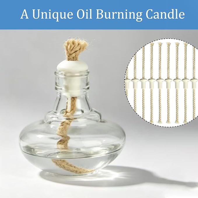 Oil Lamp Wicks，Round Cotton Kerosene Oil Lamp Wicks Burner for Ceramic Holders Torch Wine Bottle Oil Candle Lamp-10Pcs