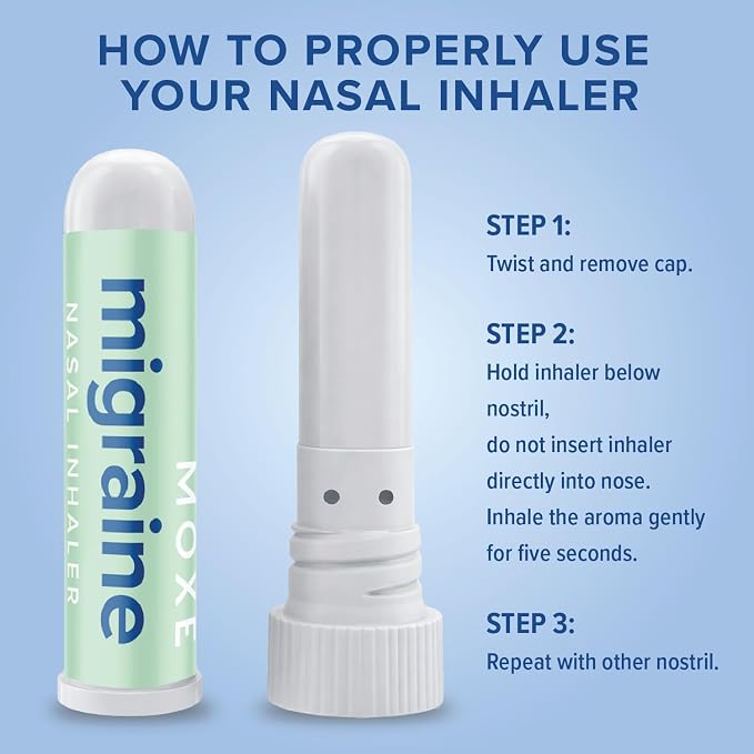 MOXE Migraine Relief Nasal Inhaler, Essential Oils for Headaches & Tension Relief, Portable Aromatherapy, Easy-to-Use, Pure & Undiluted, Peppermint, Spearmint, Eucalyptus, Tea Tree, 1 Pack