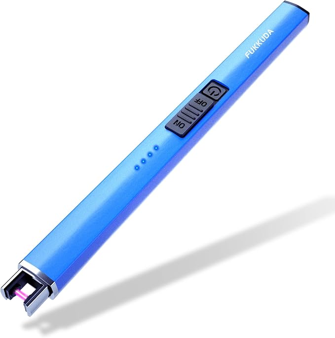 FUKKUDA Electric Candle Lighter with Safety Switch - USB Rechargeable Windproof & Flameless Plasma Arc Lighter for Easter Basket Stuffers (Sapphire Blue)