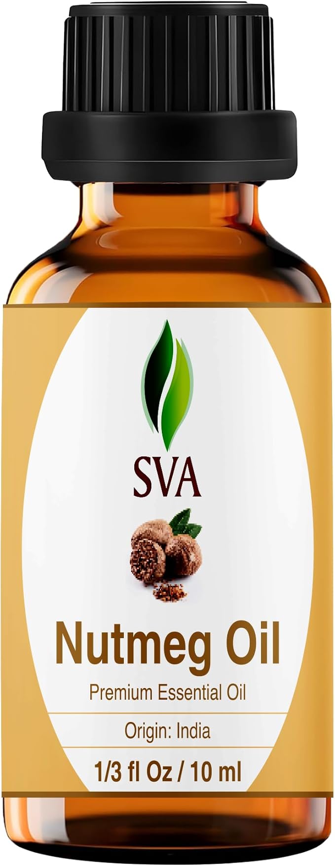 SVA Nutmeg Essential Oil – 1/3 Fl Oz – 100% Natural Nutmeg Oil - for Diffuser, Hair Care, Face, Skin Care, Aromatherapy, Scalp and Body Massage, Soap and Candle Making