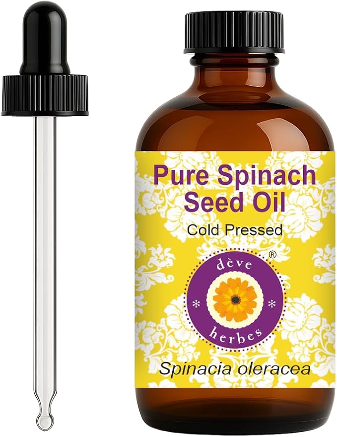 dève herbes Spinach Seed Oil (Spinacia oleracea) with Glass Dropper | Cold Pressed | Pure | Natural | For Diluting Essential oils | For Skin & Massage | Non-Sticky| Lightweight| Unisex | 120ml (4 oz)