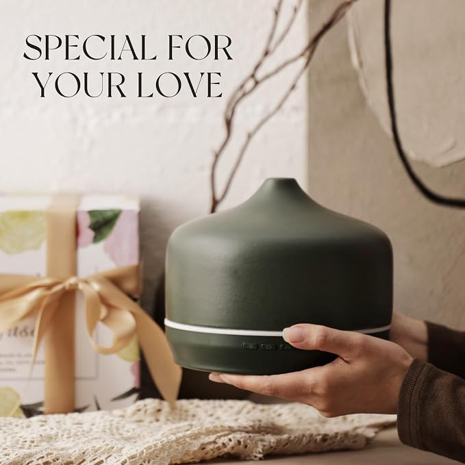 Porseme 500ml Glass Essential Oil Diffuser Aromatherapy Ultrasonic Cool Mist Humidifier 15-21 Running Hours Waterless Auto-Off Air Diffusers for Sleeping Yoga Working Spa(Hunter Green)