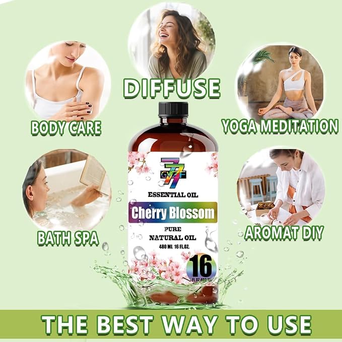 Cherry Blossom Essential Oil, Cherry Blossom Oils, for Diffuser, Humidifier, DIY Candles, Soap, Bedroom, Office, Yoga, Gift, Essential Oil, GV77ZF Cherry Blossom Fragrance Oil - 16 fl oz (480 ml)