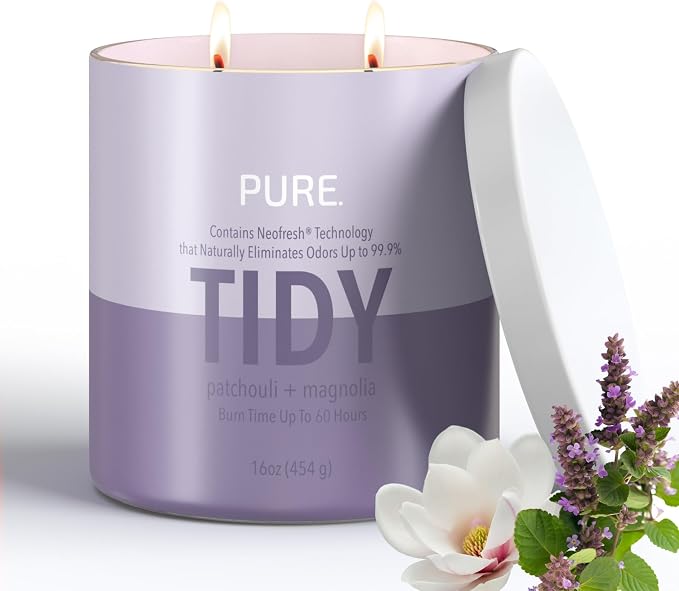 Candle-Lite Pure Patchouli & Magnolia Odor Eliminating Scented Candles, Neofresh Technology Eliminates 99.9% of Odors, 16 oz 2-Wick Jar, Proudly Poured in The USA, Up to 60 Hours Burn Time