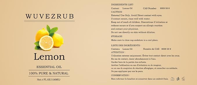 Lemon Essential Oils 120ML, 100% Pure and Natural Essential Oil for Aromatherapy Diffuser - 4 Fl Oz/Lemon