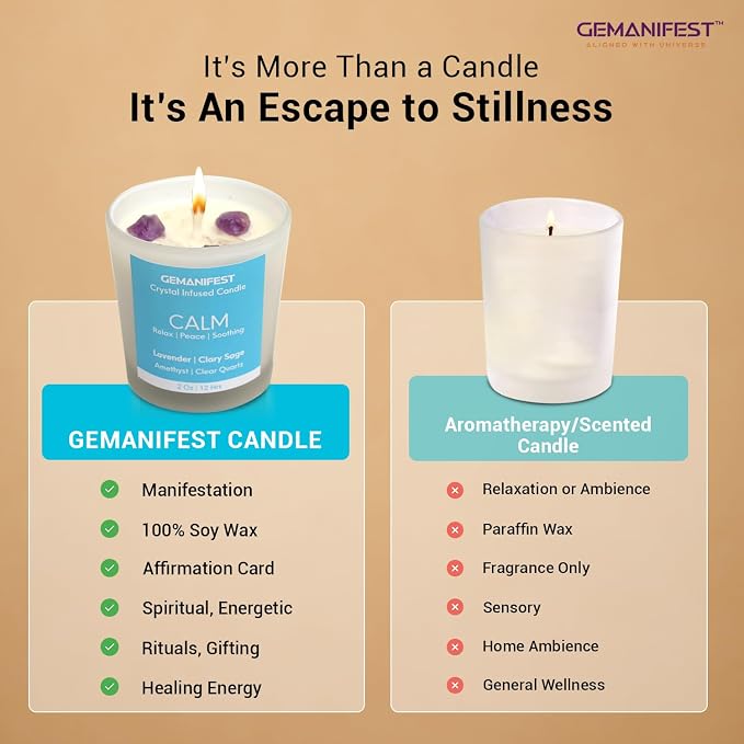 Stress Relief Manifestation Crystals Candle, Lavender Essential Oil & Healing Soy Candle Anti-Anxiety, Valentine's Gift for Her/Him, Women's Wellness & Spiritual Healing