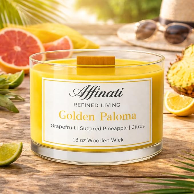 Affinati Golden Paloma Wooden Wick Candle – Luxury Wooden Bowl, 13 oz