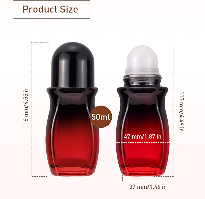 3-Pack 50ML Glass Deodorant Roller Bottles, Empty Refillable Roll On Bottles with Roller Ball Applicator for Essential Oils, Reusable Roller Containers for DIY, Care, Young Living