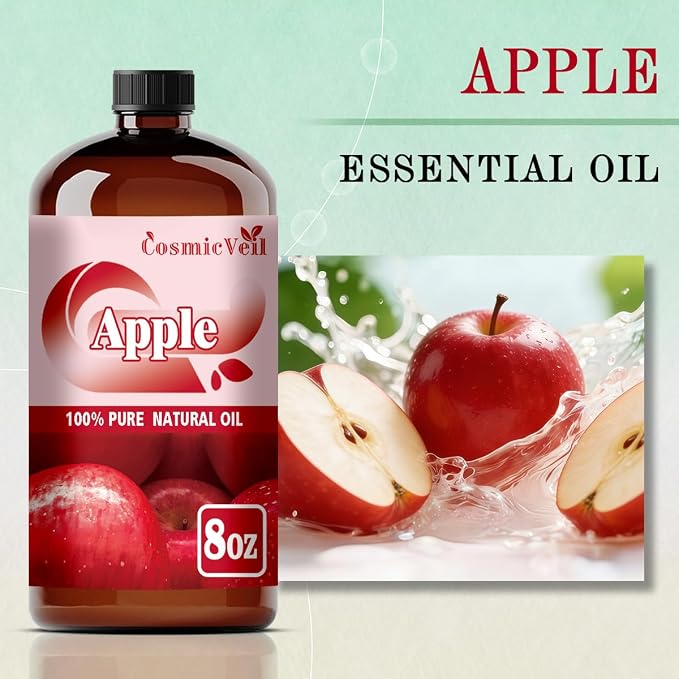 Apple Essential Oil Apple Oil for Aroma Diffuser,Humidifier,Home Fragrance,Cleaning,Body Care,Massage,Yoga,DIY Candle,DIY Soap CosmicVeil（Apple，8 Fl Oz (Pack of 1)）