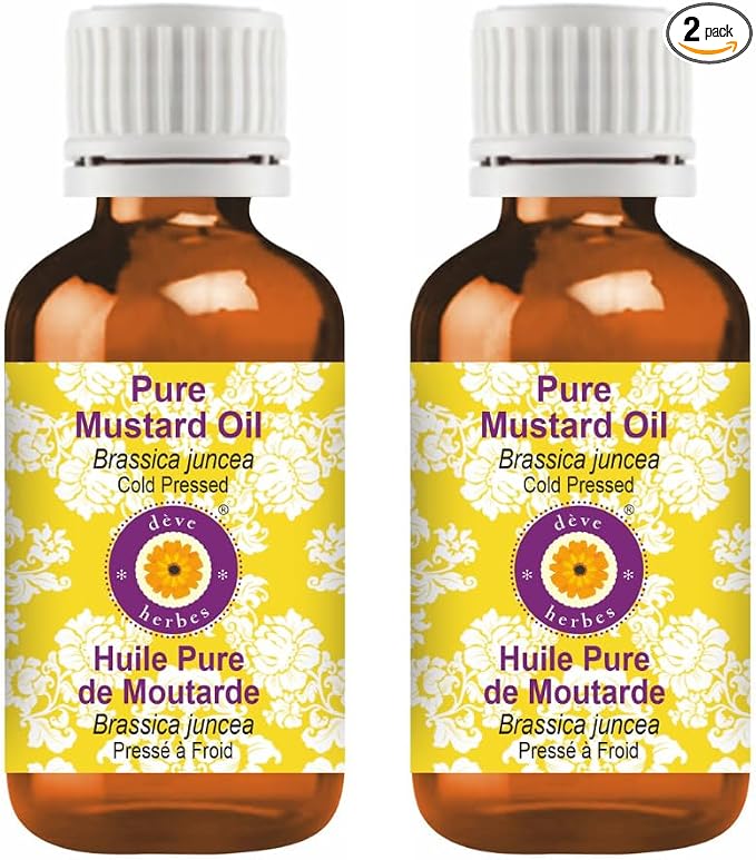 Deve Herbes Mustard Oil (Brassica juncea) | Cold Pressed | Pure | Natural | Undiluted | For Diluting Essential oils | For Hair, Skin & Massage | Non-Sticky| Lightweight| Unisex | 100ml X 2 (6.76 oz)