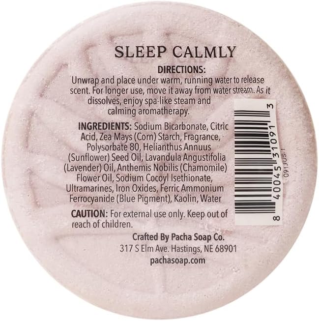 Pacha Soap Co. Shower Steamers - Sleep, Lavender & Chamomile Scented, Essential Oil Aromatherapy Shower Steamers, Clean Ingredients, Paraben and Dye-Free, Handcrafted in The USA, 3-Pack, 6 oz Each