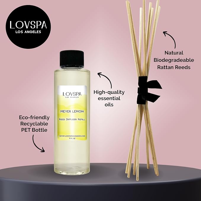 Meyer Lemon Diffuser Oil - Luxury Essential Oils for Diffuser Refill & Air Freshener Room Spray - Long-Lasting & Natural Home Fragrance, Scented Oil for Diffusers, USA Made, 4oz