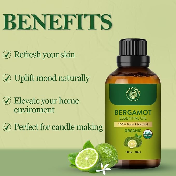 Bergamot Essential Oil | USDA Certified Organic Bergamot Oil | for Skin and Hair | for Aromatherapy and Diffuser | DIY Soap & Candle Making | 1 fl. Oz