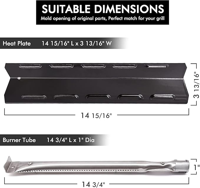 Grill Replacement Parts for Kenmore 5 Burner 146.47468610, 146.23680310, 146.47469610, Kenmore 4 Burner 146.34611410, 146.34611411, 146.10017510 Gas Grills, Pipe Burner, Heat Plate, Carryover Tube.