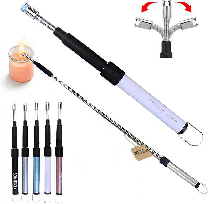 V2 Extendable 2.5 Feet. Arc Extra Long Lighter, Flameless Fireplace Stove Electric Candle Lighter, Long Neck for Pilot Light, Grilling, Firepit, Kitchen, BBQ (White)