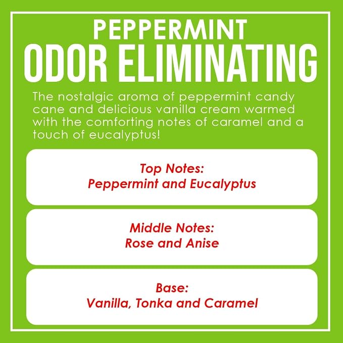 Peppermint Two Pack Odor Eliminating Highly Fragranced Candle - Eliminates 95% of Pet, Smoke, Food, and Other Smells Quickly - Up to 80 Hour Burn time - 12 Ounce Premium Soy Blend