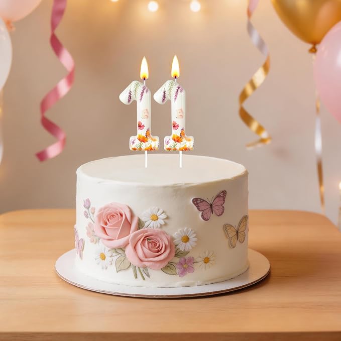 Number 1 Birthday Candle for Cake – Floral Botanical Design with Butterfly Detail – Elegant Cake Topper for Birthday, Garden Party Decoration