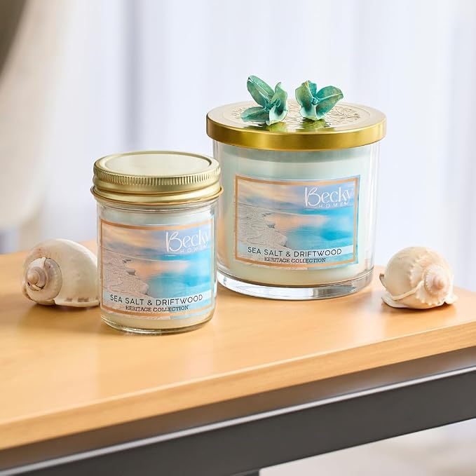 14.5oz Sea Salt Scented Candles for Home, Salt and Sea Scented Beach, 60 Hrs Soy Wax Candle for Stress Relief, House Aromatherapy Candle Gifts for Men and Women