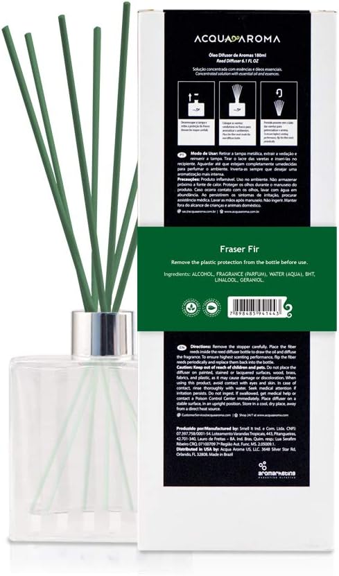 Acqua Aroma Fraser Fir Reed Oil Diffuser 6.1 FL OZ (180ml) Contain Essential Oils. Fraser Fir Christmas Scent