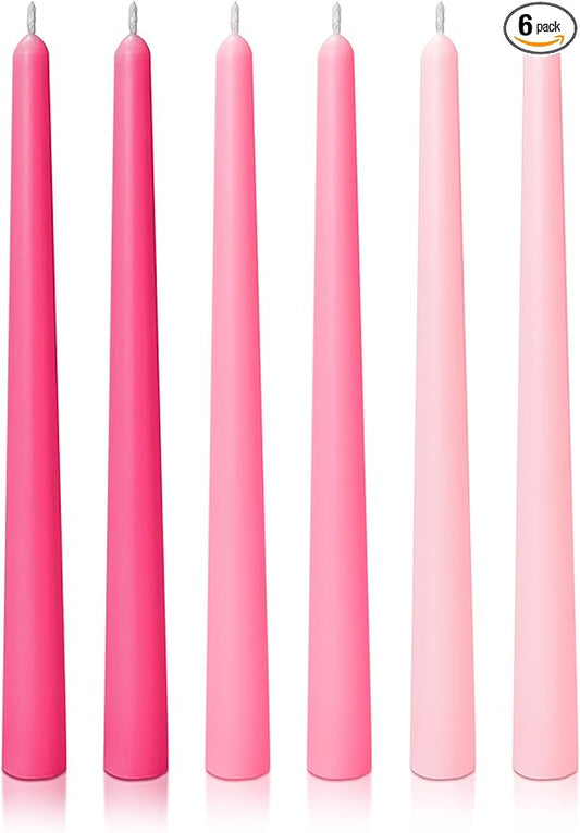 10" Classic Taper Candles, Three Pink Shades, 7-8 Hours Long Burning, Unscented Tall Candlesticks