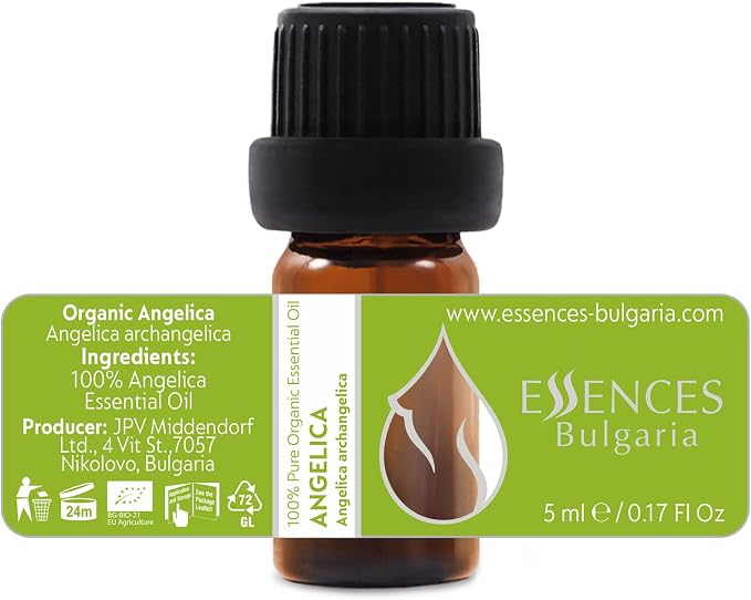 Essences Bulgaria Organic Angelica Essential Oil 1/6 Fl Oz | 5ml | Angelica archangelica | 100% Pure and Natural | Undiluted | Therapeutic Grade | Family Owned Farm | Steam-Distilled | Non-GMO | Vegan