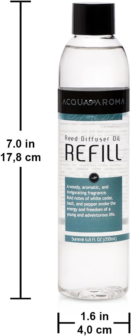 Acqua Aroma Summit (Sandal and Cedarwood) Reed Diffuser Oil Refill 6.8 FL OZ (200ml) Contains Essencial Oils