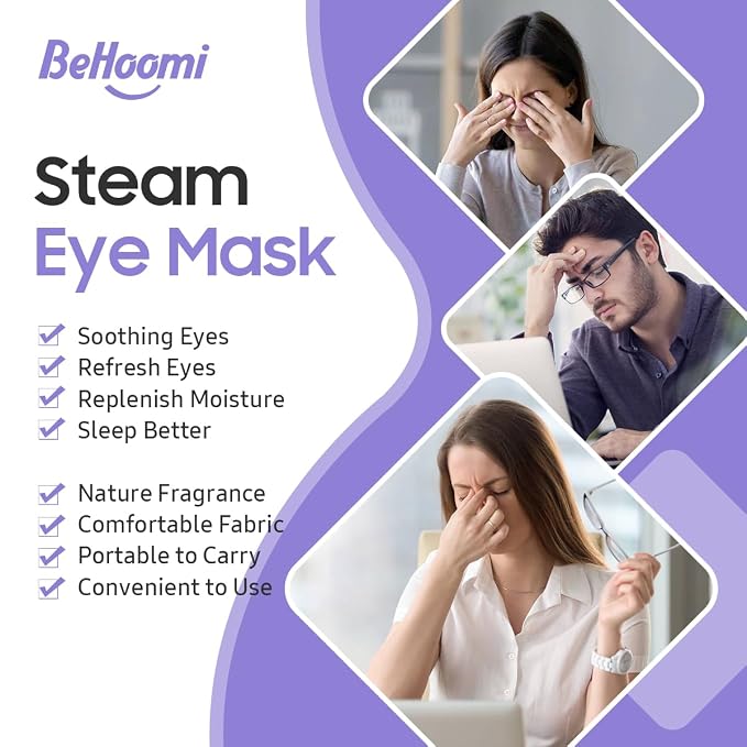 BeHoomi Steam Eye Mask, 10Packs Heated Eye Mask, Self Heating Disposable SPA Warm Compress for Eyes Sleep Mask, Travel Essentials & Relaxation Gifts for Women (Lavender Scent)