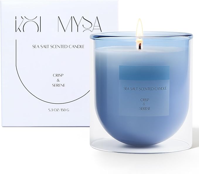 Aromatherapy Candle Gifts for Women Men Friends, Ocean Scented Summer Single Wick Soy Wax Jar Candle, Blue
