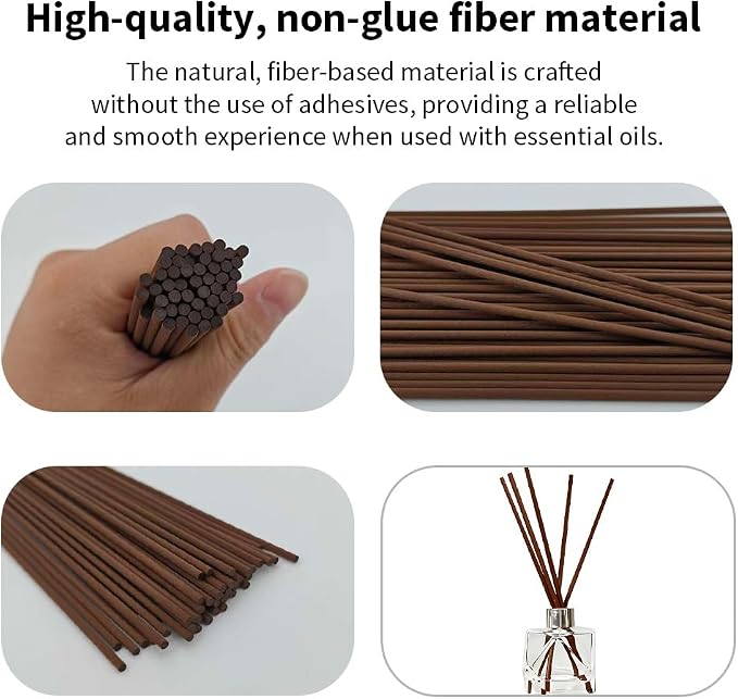 50PCS Brown Fiber Reed Diffuser Sticks 12 Inch Long 3mm Diameter Strong Absorption Refill Replacement Reeds for Diffuser Stick Essential Oil Scented Aroma Fragrance Rod for Home Office Spa