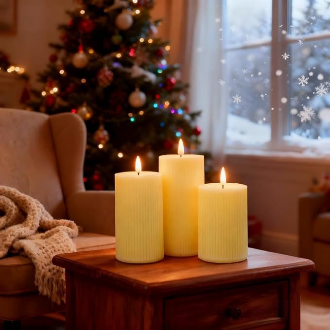 ANGELLOONG Battery Operated Candles with Remote, LED Flameless Candles Flickering with Timer, Fake Electric Pillar Candles for Holiday Party Christmas Home Decor, Wavy