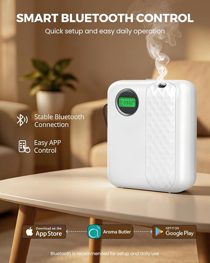 RoyAroma Waterless Essential Oil Diffuser for Home & Office, Smart Bluetooth App Control Scent Machine, 3000 Sq Ft Coverage, 400mL Cold Air Aromatherapy for Large Rooms - Pearl White