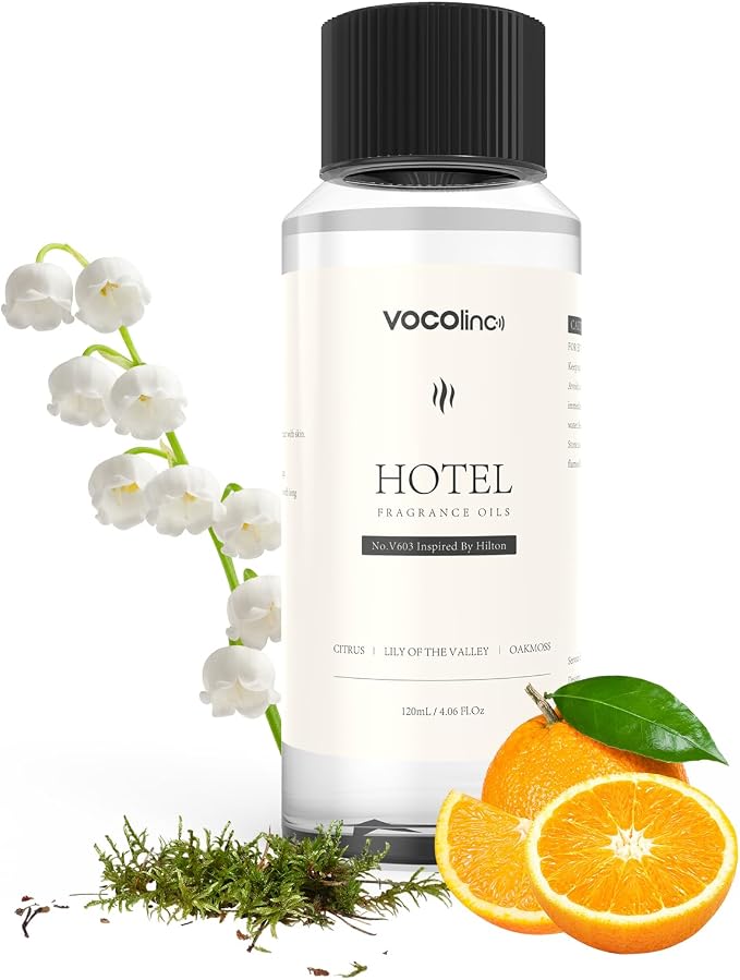 VOCOlinc Hotel Collection Diffuser Oil - Hilton - Inspired by Luxury Five Star Hotel Lobby Scent Oil for Waterless Oil Diffusers, Luxurious Scents of Citus, Lily of the Valley, and Oakmoss (4.06 OZ)