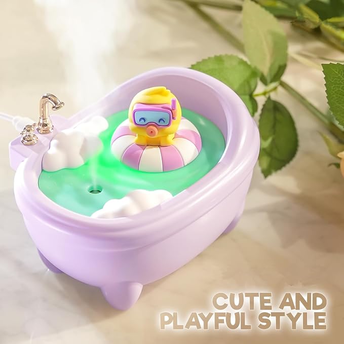 Small Mini Humidifier,Top Fill 340ml Portable Desktop Humidifier Diffuser with Cool Mist, 20db Quiet 7 LED Light Auto Shut off for Travel,Bedroom,Plants,Home,Office,Nursery,Women (Purple)