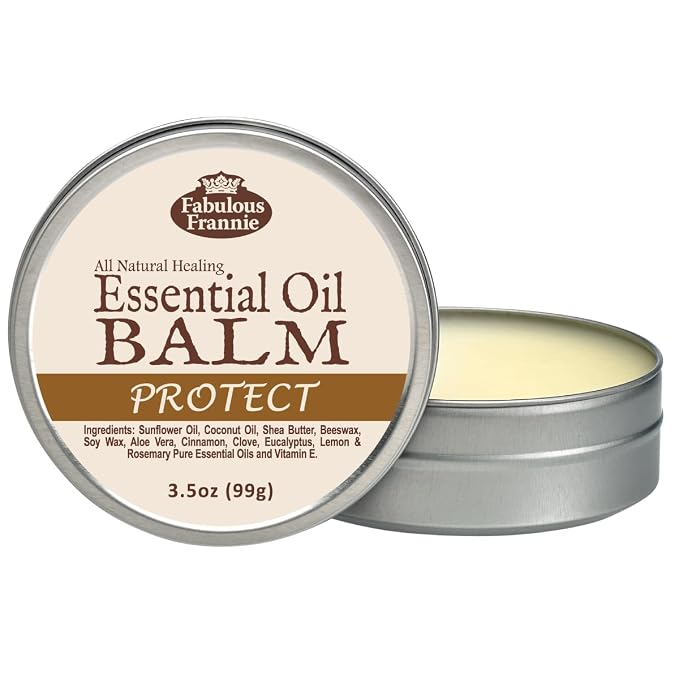 Fabulous Frannie Protect Healing Balm Made with Pure Essential Oils and Sunflower Oil, Coconut Oil, Shea Butter, Beeswax, Soy Wax, Aloe Vera 3.5oz Tin