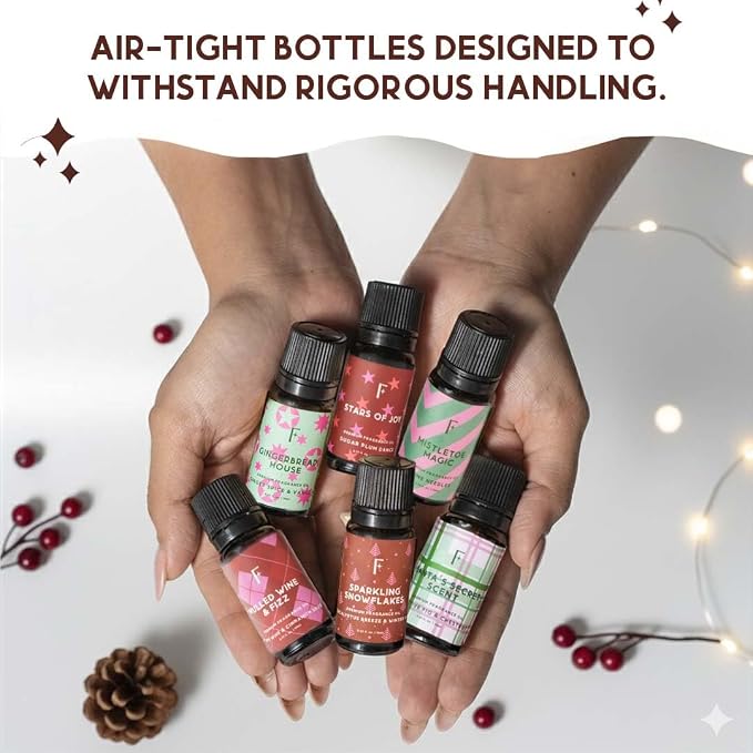 Folkulture Christmas Essential Oils for Diffuser for Home|Set of 6-2 Fl Oz | Fragrance Oils - Christmas Scents|Vanilla, Cinnamon, Pine & Eucalyptus | Gifts for Women