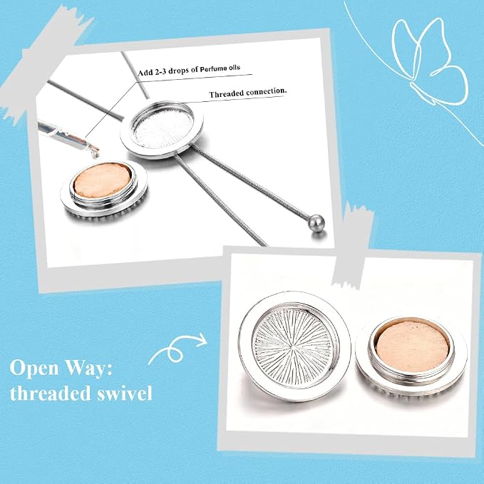SUNNYCLUE 1Pc Essential Oil Necklace 1Pc Aromatherapy Diffuser Brooch with 10Pcs Refill Pads Set Tree of Life Round Hollow Metal Oil Diffuser Locket Pendants for Women Men Birthday Gifts Yoga Jewelry