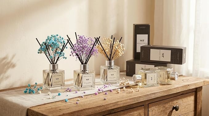 WEALD TRIBE Reed Diffuser Set Cashmere Vanilla Scent for Bathroom Air Fresheners Accessories, Oil Diffuser Stick | 5.1 fl oz Home Fragrance with Sticks Defusers | House Bedroom Office Shelf Decor