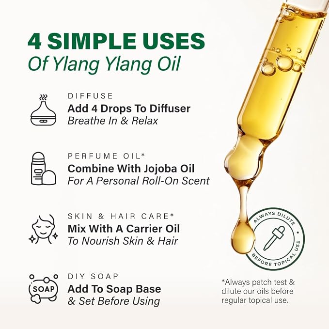100% Pure Ylang Ylang Oil - 4 Fl Oz Ylang Ylang Essential Oil for Hair, Skin, Diffuser, Aromatherapy & DIY Soap Making Scent